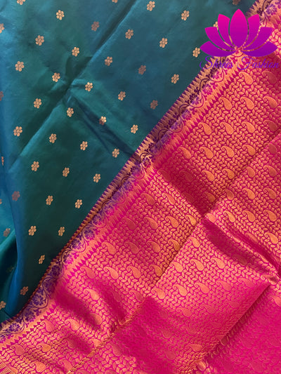 Peacock Blue With Rani Pink Colour Combination Kanchipuram Silk Saree - Shrees  Fashion Australia