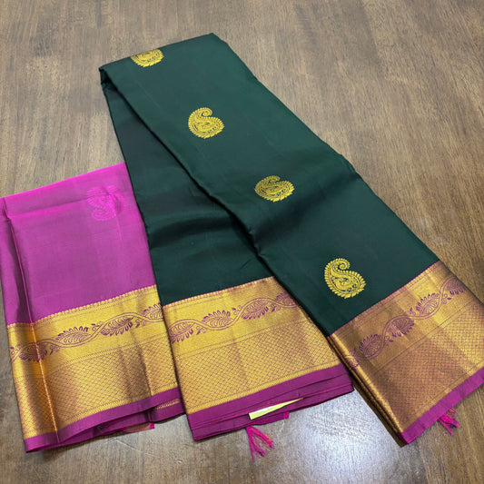 Elegant Bottle Green and Magenta Kanchipuram Silk Saree