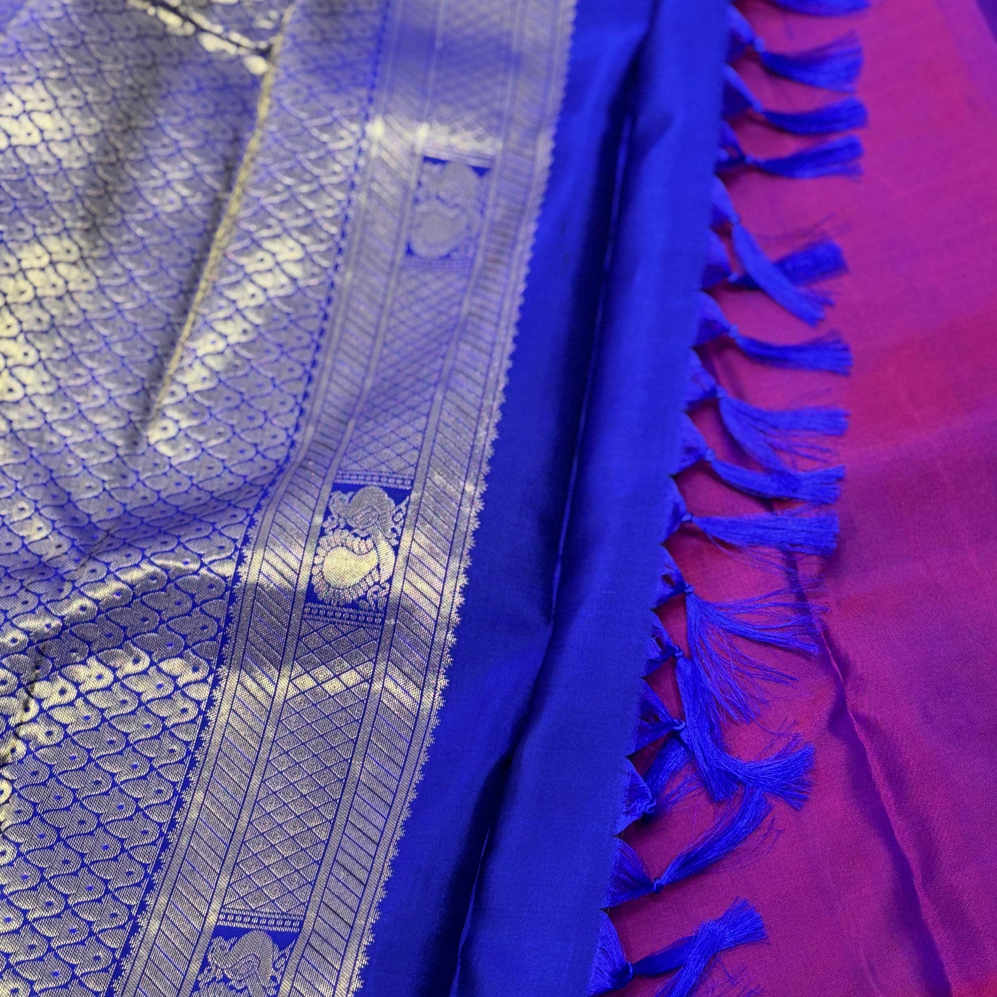 Royal Purple and Blue Kanchipuram Silk Saree