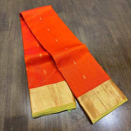 Vibrant Orange and Parrot Green Kanchipuram Silk Saree