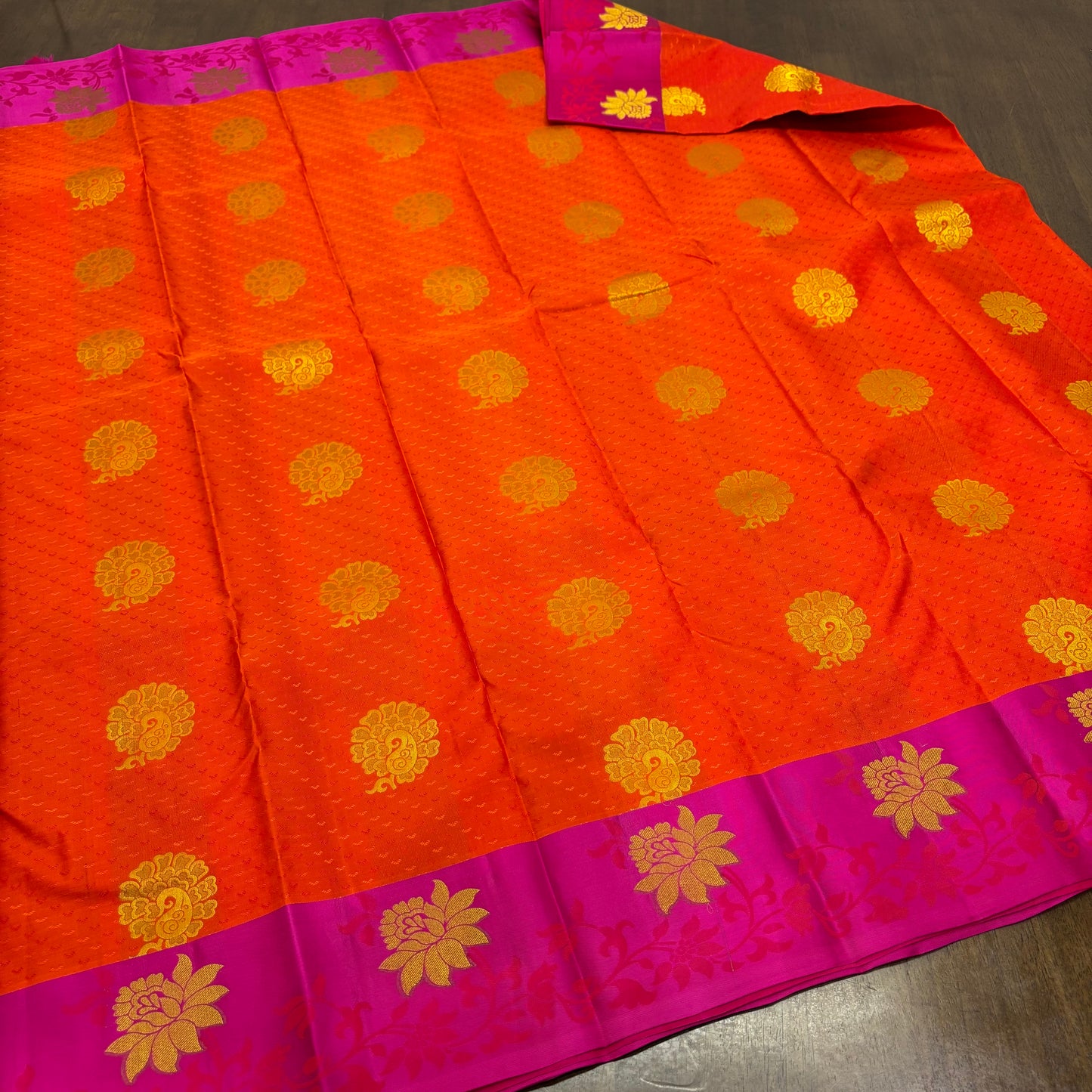 Radiant Orange and Magenta Kanchipuram Silk Saree