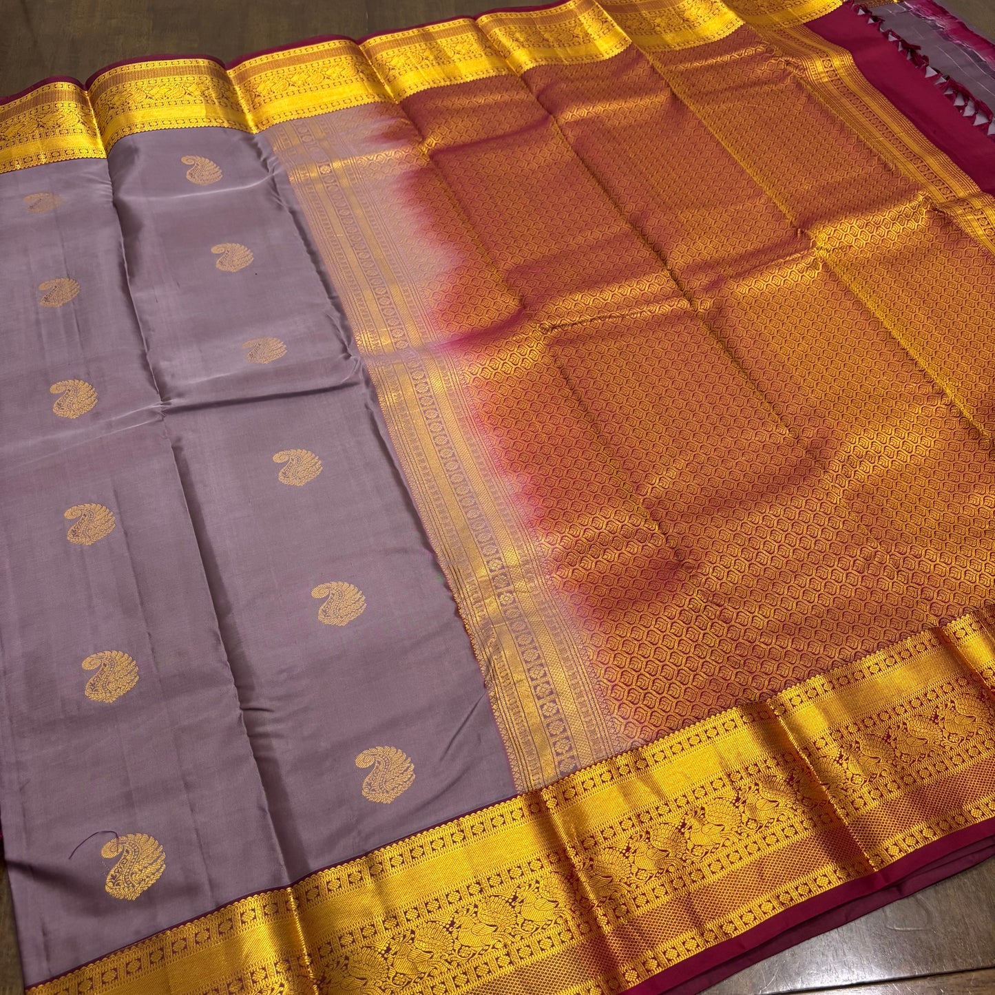 Elegant Pastel Purple and Maroon Kanchipuram Silk Saree