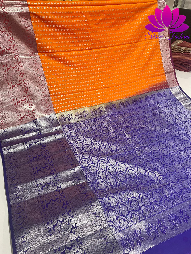 Radiant Orange and Tranquil Blue: Venkat Giri Pattu Semi-Silk Saree