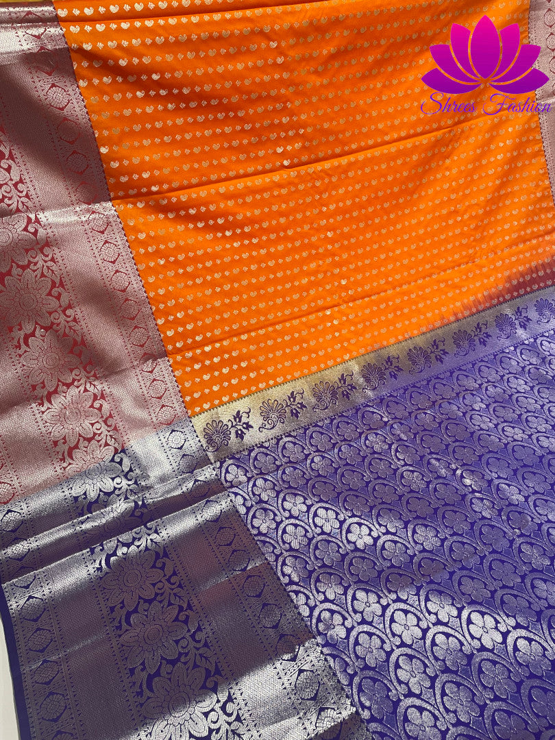 Radiant Orange and Tranquil Blue: Venkat Giri Pattu Semi-Silk Saree