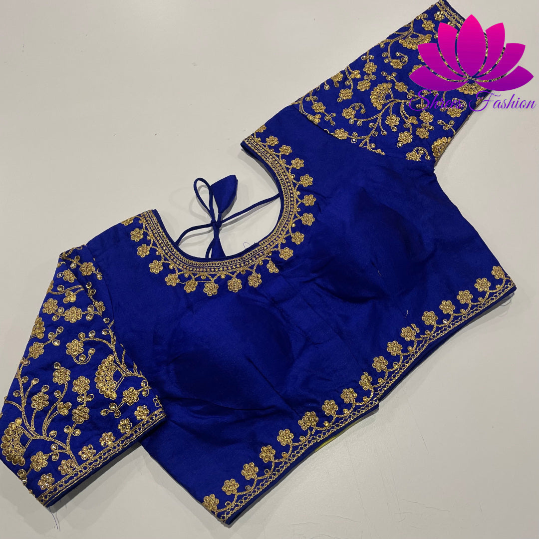 Midnight Marvel: Designer Navy Blue Saree Blouse