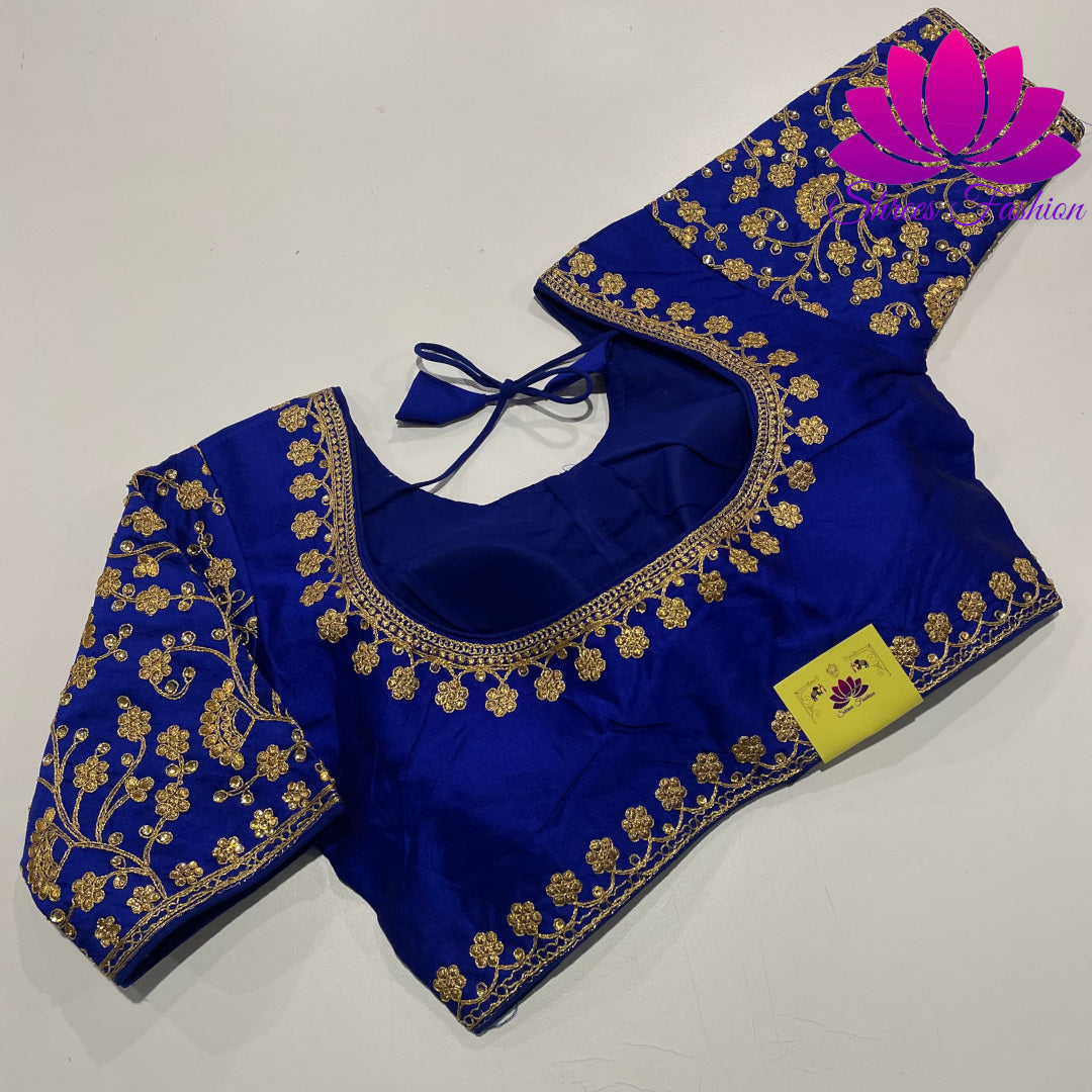 Midnight Marvel: Designer Navy Blue Saree Blouse