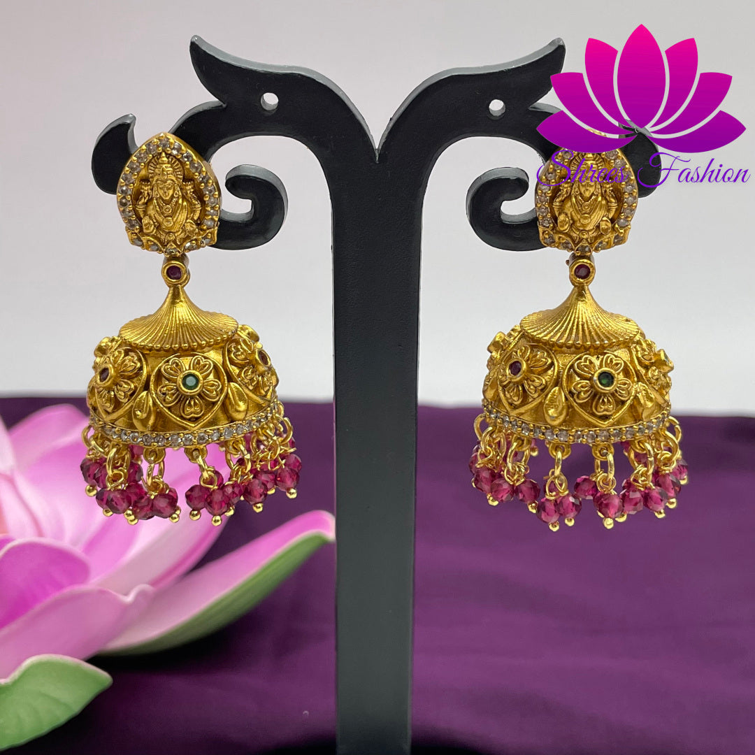 Blossoming Divinity: Temple with Flower Design Jhumka