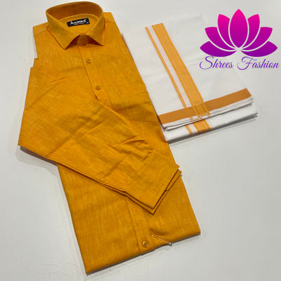 Sunlit Elegance: Yellow Shirt Paired with Classic Veshti/Dhoti Ensemble