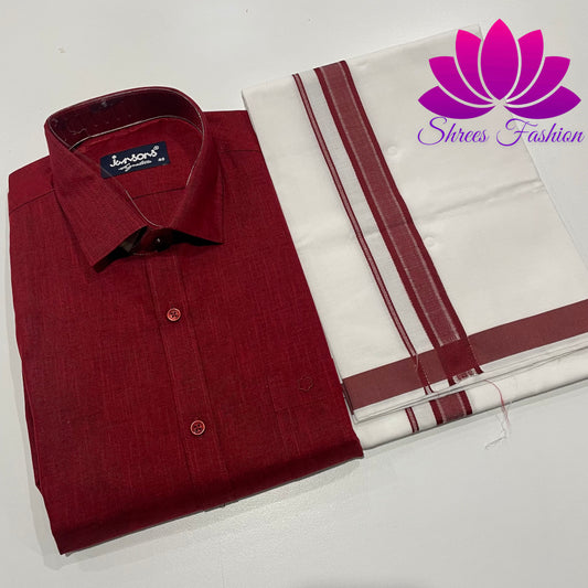 Burgundy Bliss: Maroon Shirt and Veshti/Dhoti Elegance