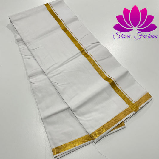 Golden Radiance: White Dhoti Adorned with Elegance