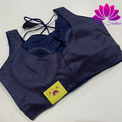 Azure Whisper: Instant Navy Blue Raw Silk Blouse