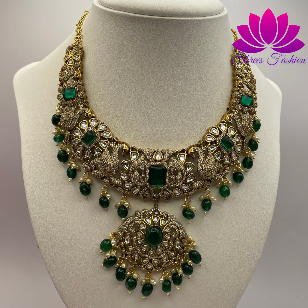 Enchanting Emerald Victorian: The Bottle Green Stones Necklace - Shrees  Fashion Australia