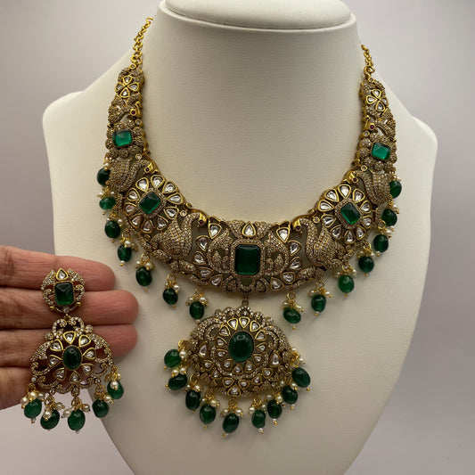 Enchanting Emerald Victorian: The Bottle Green Stones Necklace - Shrees  Fashion Australia