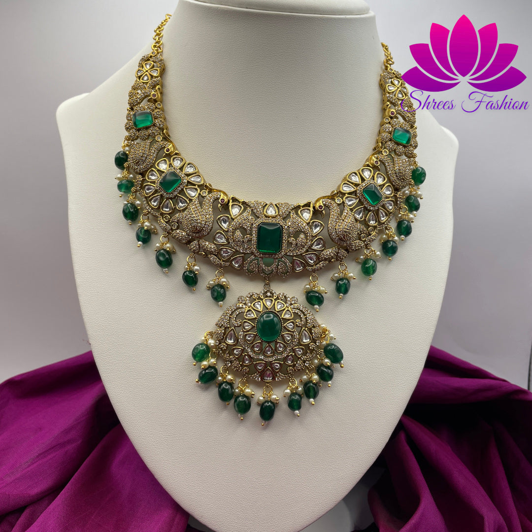 Enchanting Emerald Victorian: The Bottle Green Stones Necklace - Shrees  Fashion Australia