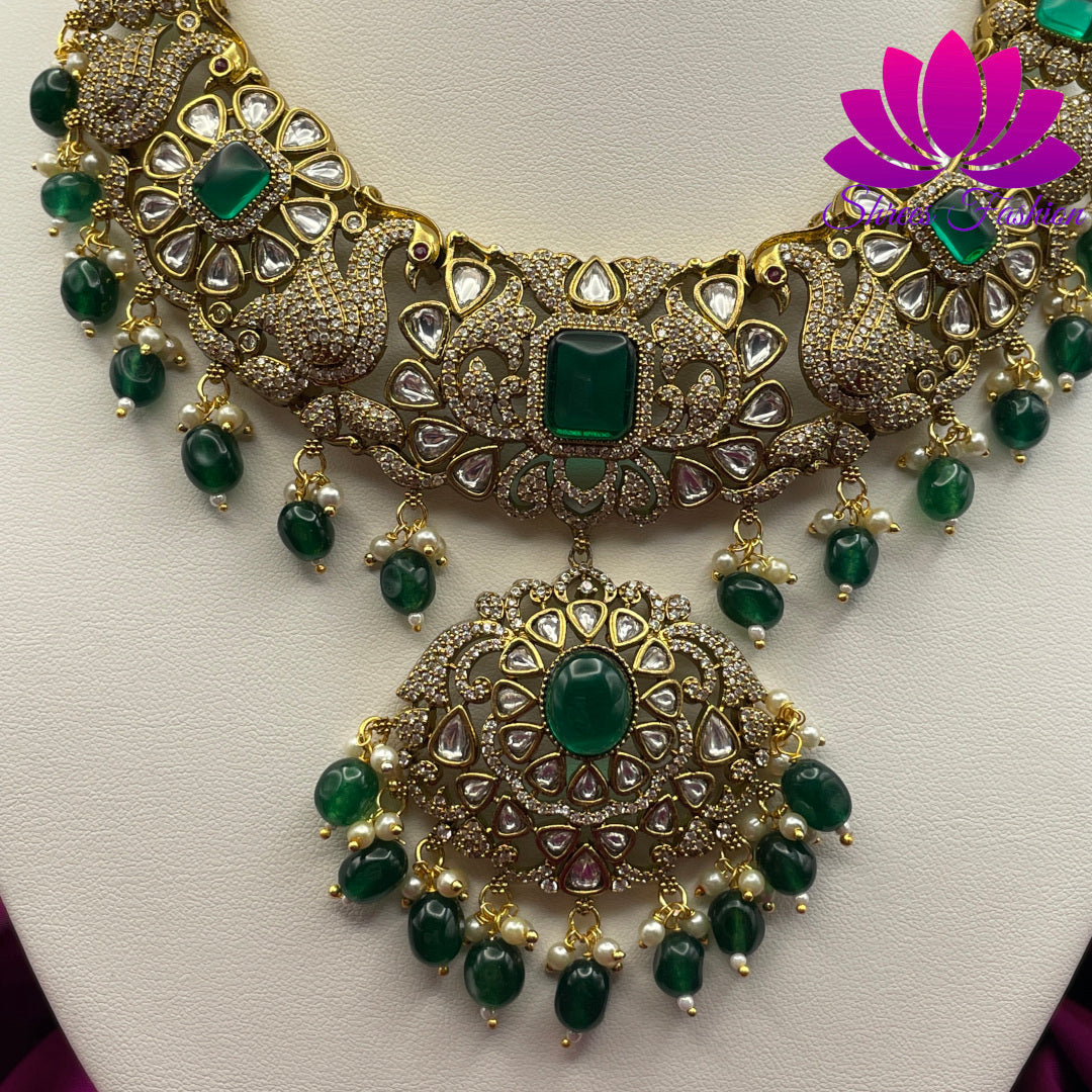 Enchanting Emerald Victorian: The Bottle Green Stones Necklace - Shrees  Fashion Australia