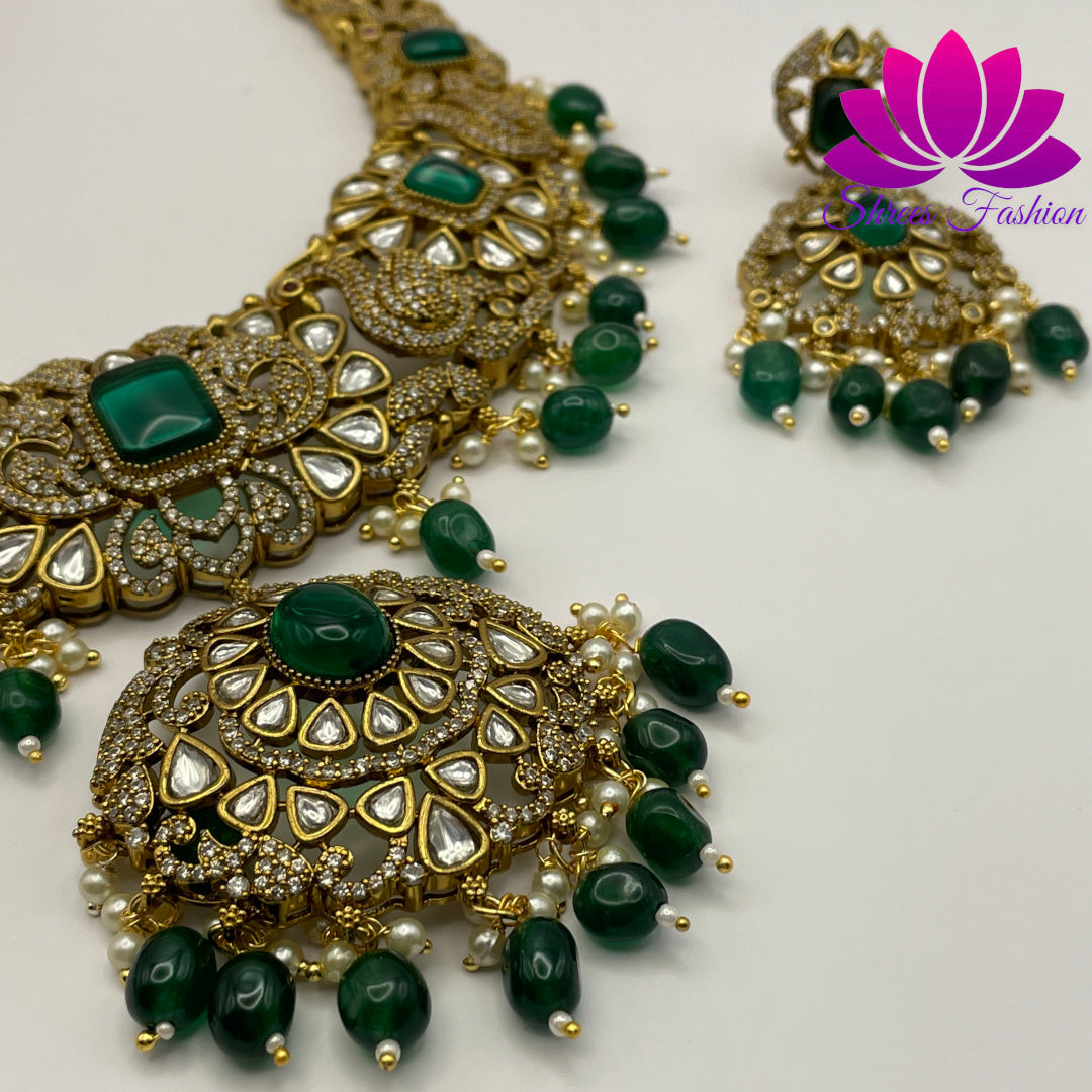 Enchanting Emerald Victorian: The Bottle Green Stones Necklace - Shrees  Fashion Australia