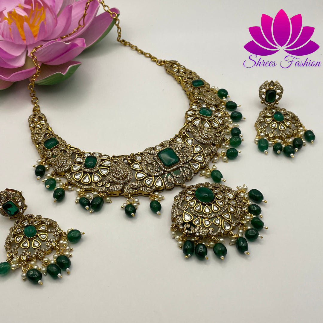 Enchanting Emerald Victorian: The Bottle Green Stones Necklace - Shrees  Fashion Australia