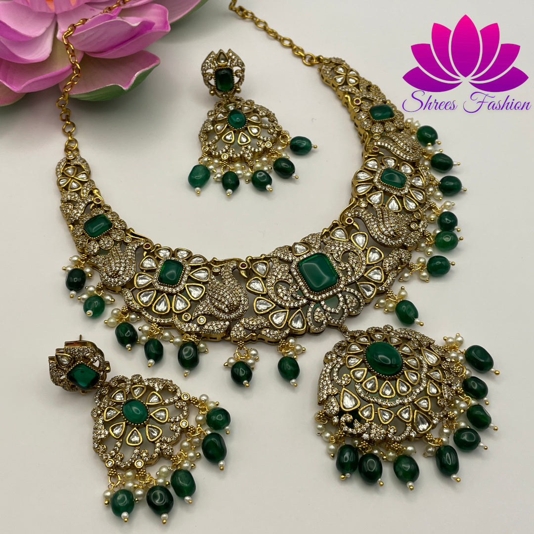 Enchanting Emerald Victorian: The Bottle Green Stones Necklace - Shrees  Fashion Australia