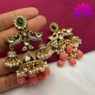 Pink Elegance: Victorian Stones Jhumka Earrings - Shrees  Fashion Australia