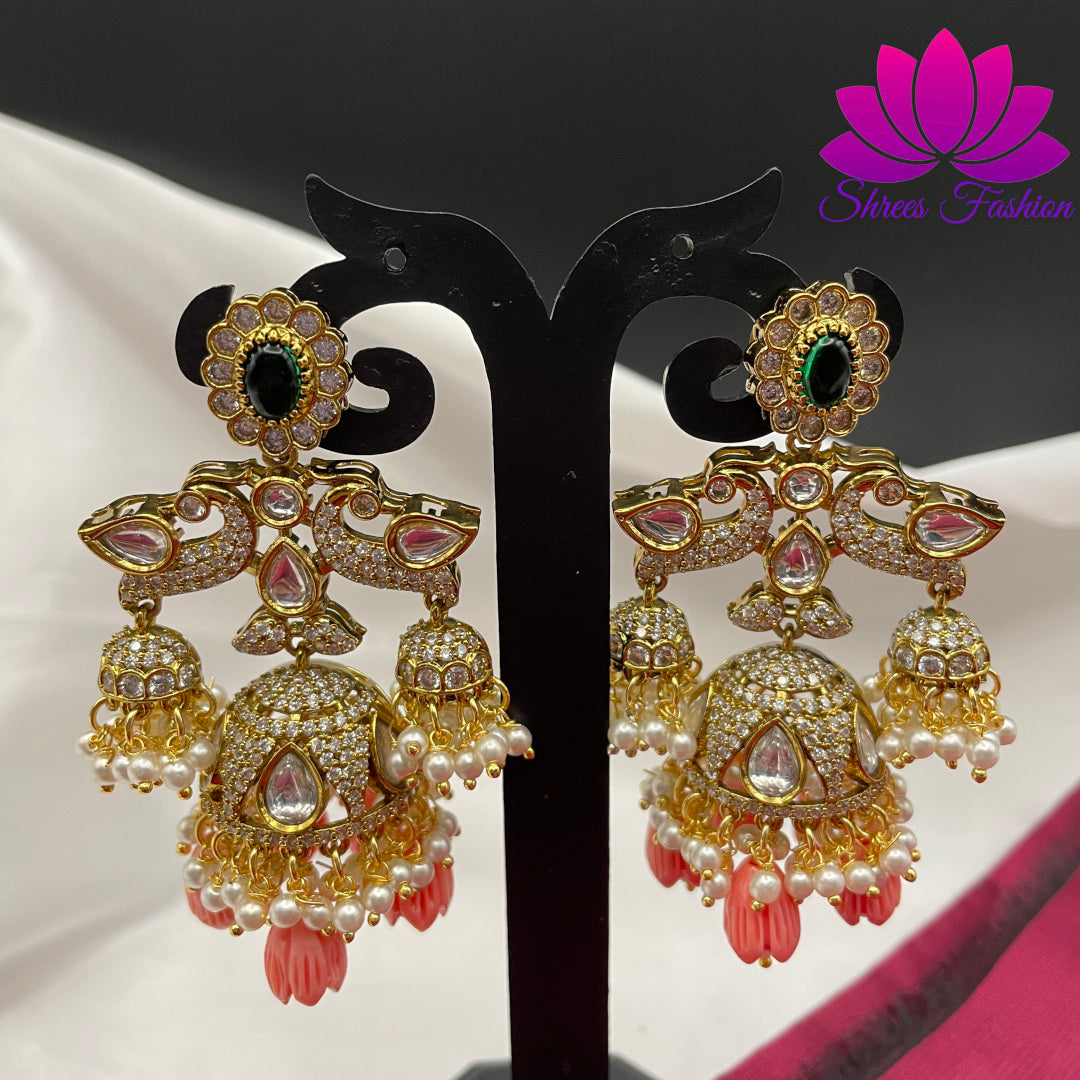 Pink Elegance: Victorian Stones Jhumka Earrings - Shrees  Fashion Australia