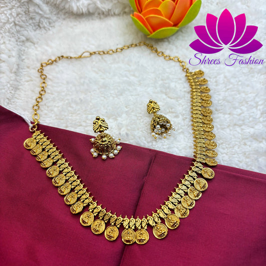 "Divine Radiance: Matte Gold Temple Necklace"