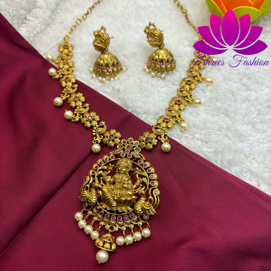 Sacred Splendor: Matte Gold Temple Design Necklace"