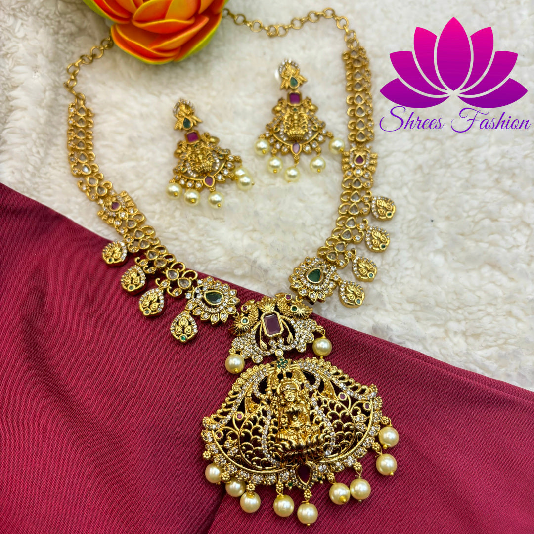 "Ethereal Reverence: Matte Finish Gold Temple Necklace"