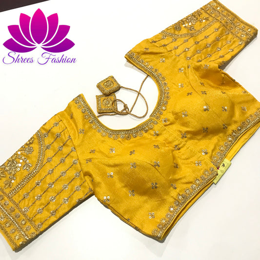 Golden Sunbeam: Raw Silk Yellow Colour Ready-Made Blouse - Shrees  Fashion Australia