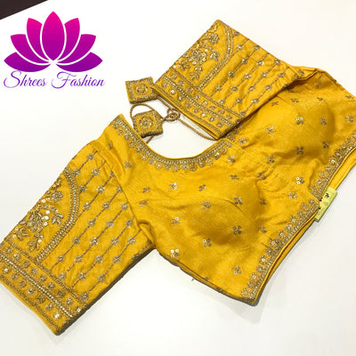 Golden Sunbeam: Raw Silk Yellow Colour Ready-Made Blouse - Shrees  Fashion Australia