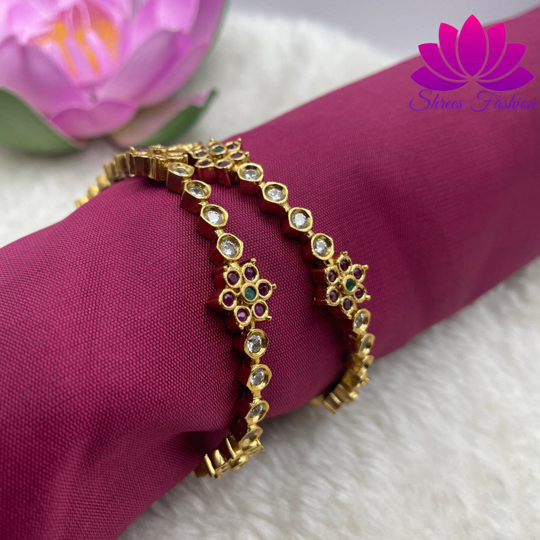 Blooms of Elegance: Flower Design Matte Finish Bangles