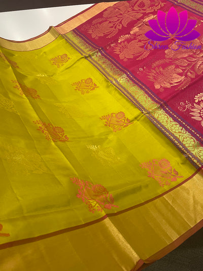 Shrees Fashion: Exquisite Pure Silk Saree in Olive Green with Rani Pink Pallu | Online Silk Sarees Melbourne - Shrees  Fashion Australia