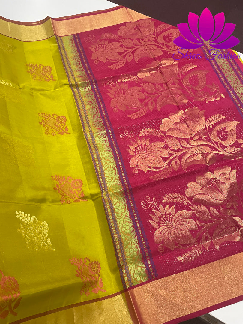 Shrees Fashion: Exquisite Pure Silk Saree in Olive Green with Rani Pink Pallu | Online Silk Sarees Melbourne - Shrees  Fashion Australia