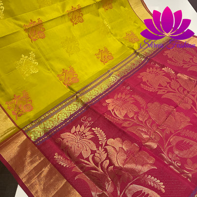 Shrees Fashion: Exquisite Pure Silk Saree in Olive Green with Rani Pink Pallu | Online Silk Sarees Melbourne - Shrees  Fashion Australia