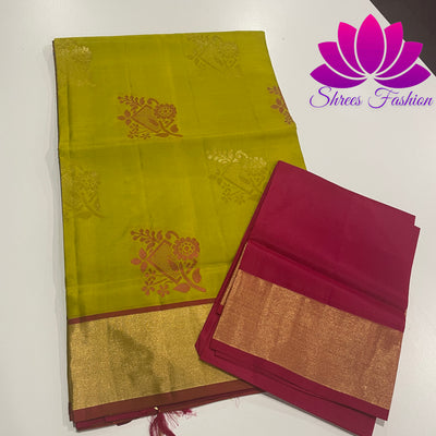 Shrees Fashion: Exquisite Pure Silk Saree in Olive Green with Rani Pink Pallu | Online Silk Sarees Melbourne - Shrees  Fashion Australia