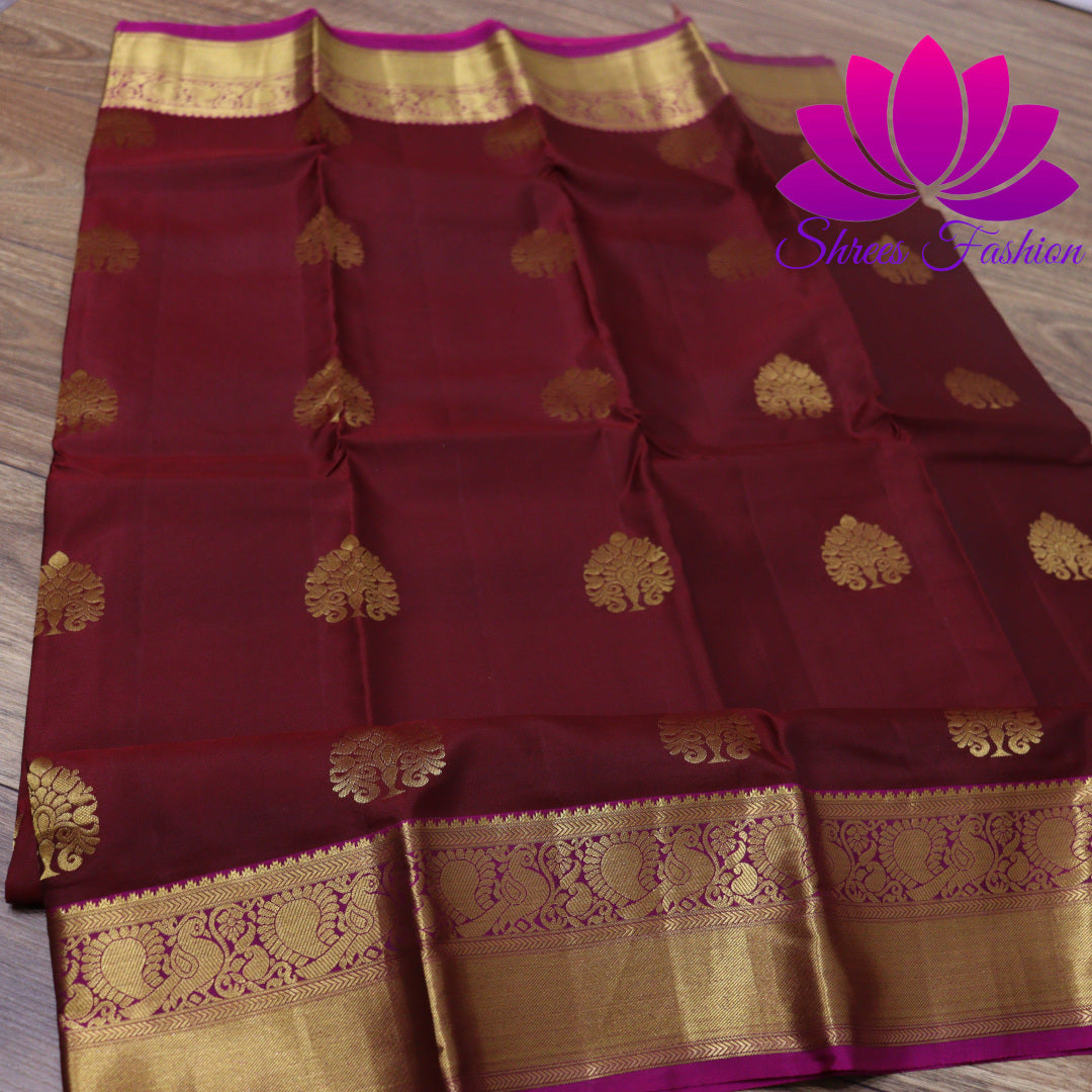 Exquisite Pure Silk Saree in Maroon with Pink Pallu | Online Silk Sarees Melbourne - Shrees  Fashion Australia