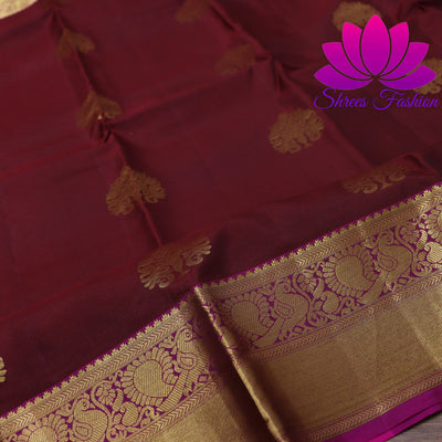 Exquisite Pure Silk Saree in Maroon with Pink Pallu | Online Silk Sarees Melbourne - Shrees  Fashion Australia