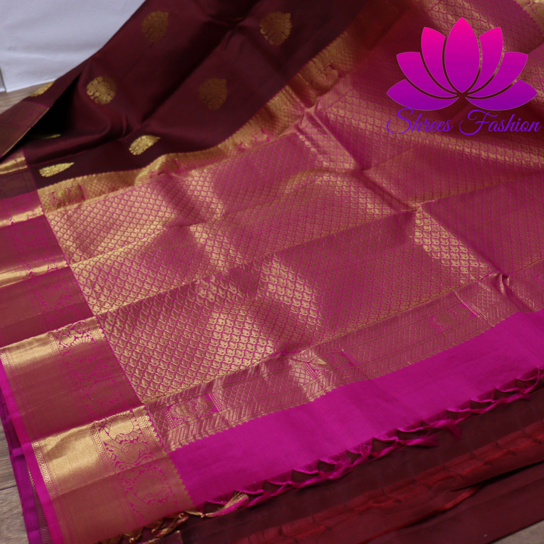 Exquisite Pure Silk Saree in Maroon with Pink Pallu | Online Silk Sarees Melbourne - Shrees  Fashion Australia