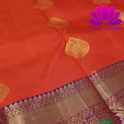 Exquisite Pure Silk Saree in Orange with Violet Pallu | Online Silk Sarees Melbourne - Shrees  Fashion Australia