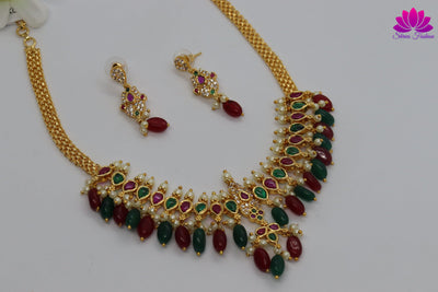 Embellished Colourful Real Kemp With Elegant CZ Stone Choker - Shrees  Fashion Australia