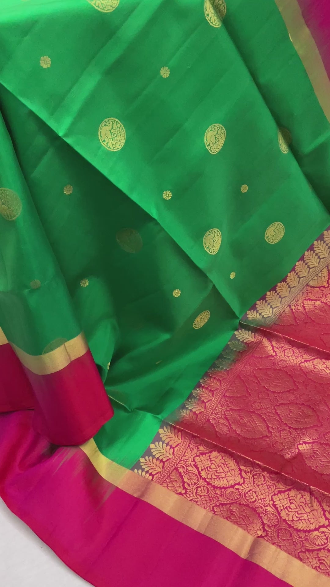 Magnificent Kanchipuram Soft Silk Saree in Green and Pink With Rich Pallu | Pure Silk Saree | Silk Mark India Certified