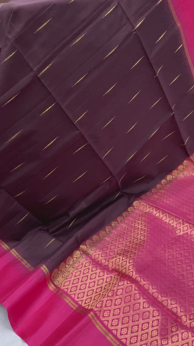 Coffee Brown with Rani Pink Silk Saree | Kanchipuram Silk | Silk Mark Certified