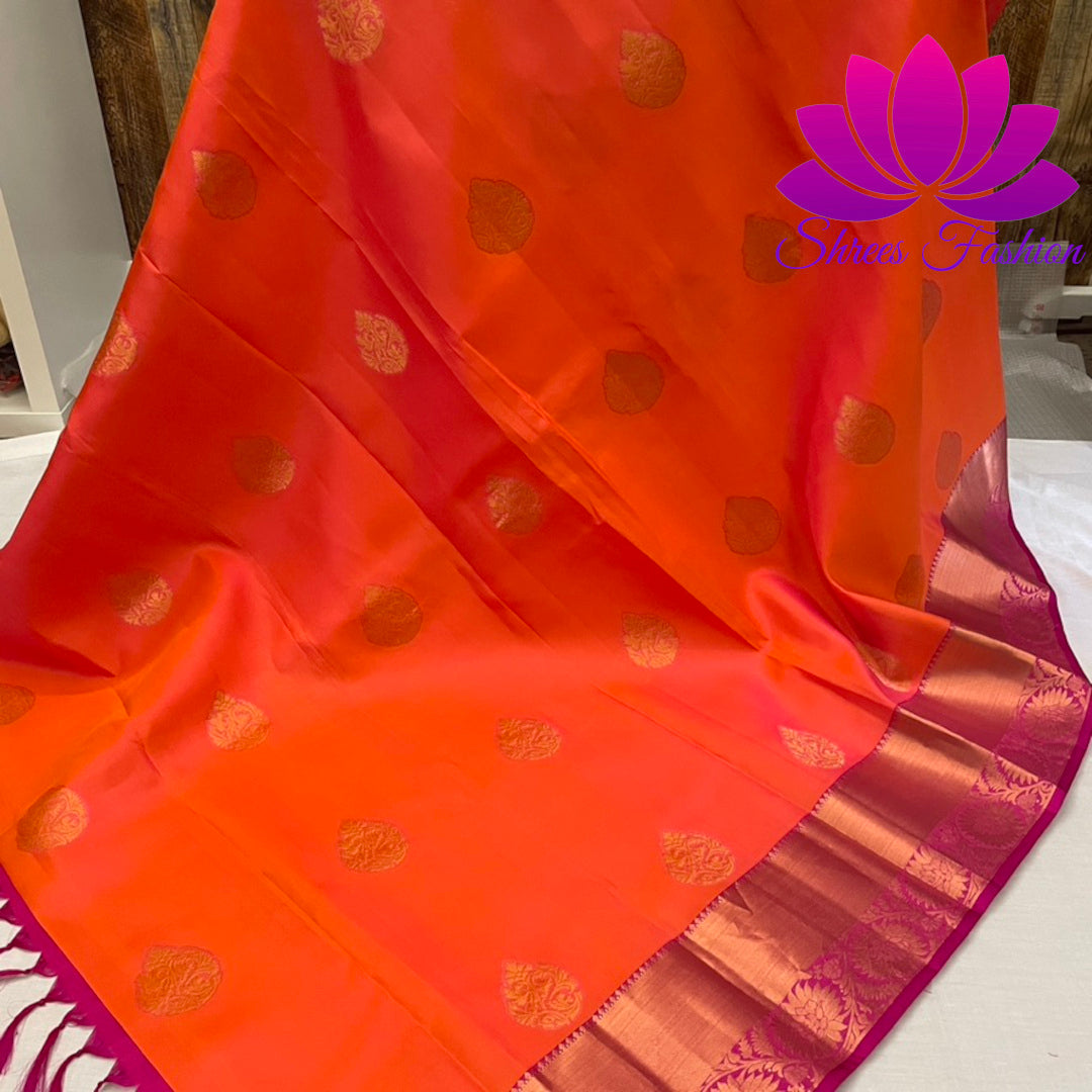 Exquisite Orange with Pink Dual shade | Soft Silk Saree | Silk Mark India Certified - Shrees  Fashion Australia