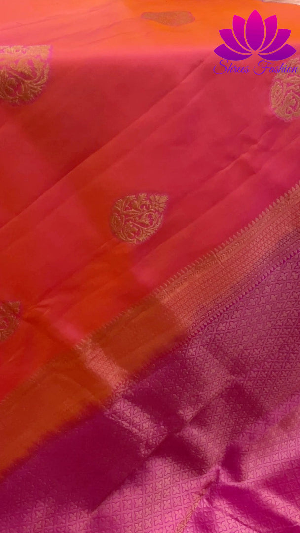 Exquisite Orange with Pink Dual shade | Soft Silk Saree | Silk Mark India Certified - Shrees  Fashion Australia