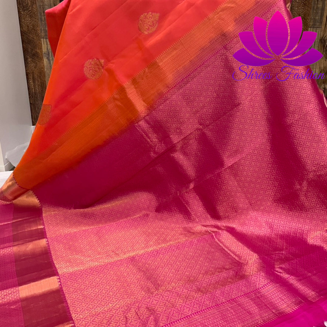 Exquisite Orange with Pink Dual shade | Soft Silk Saree | Silk Mark India Certified - Shrees  Fashion Australia