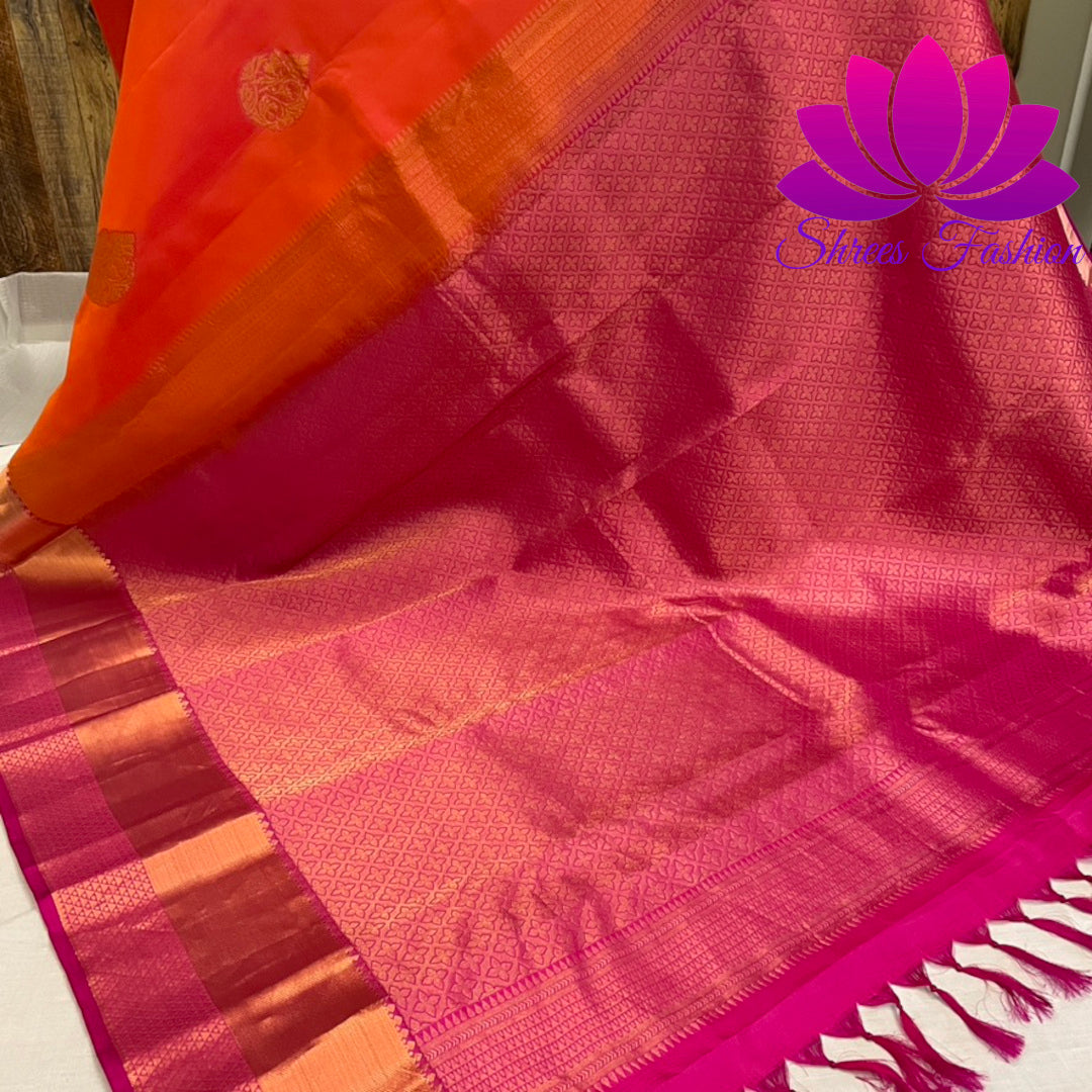 Exquisite Orange with Pink Dual shade | Soft Silk Saree | Silk Mark India Certified - Shrees  Fashion Australia