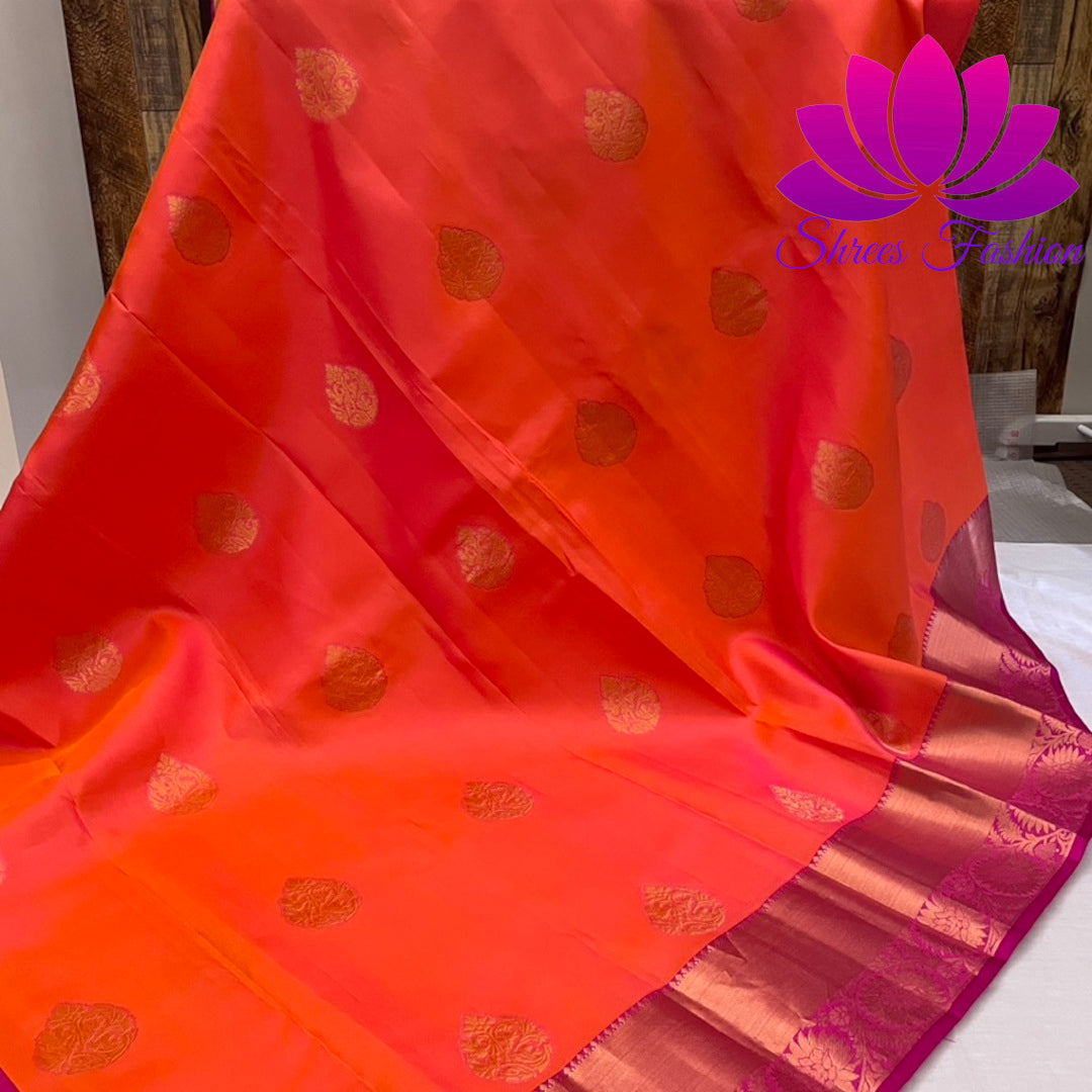 Exquisite Orange with Pink Dual shade | Soft Silk Saree | Silk Mark India Certified - Shrees  Fashion Australia