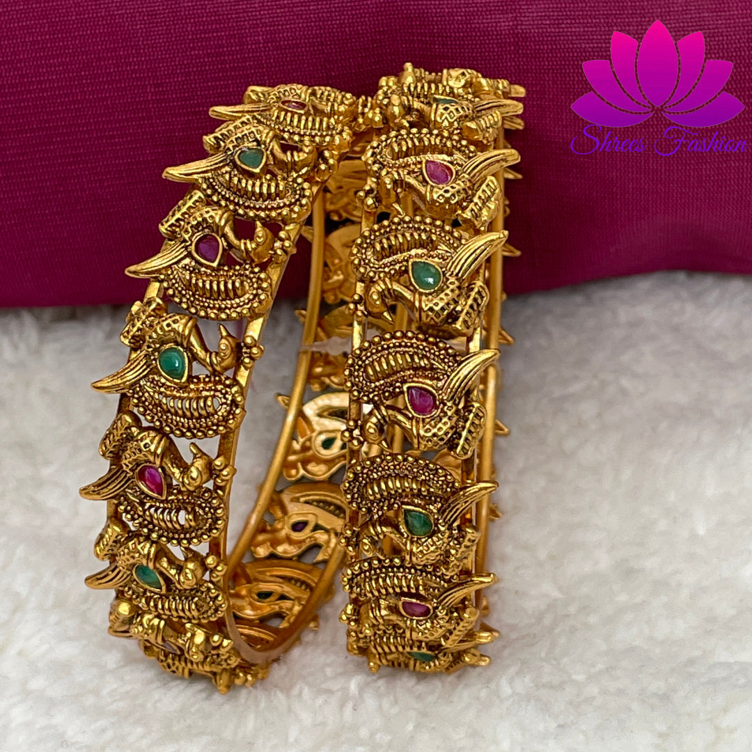 Matte Gold Finish Peacock Design Bangles - Shrees  Fashion Australia