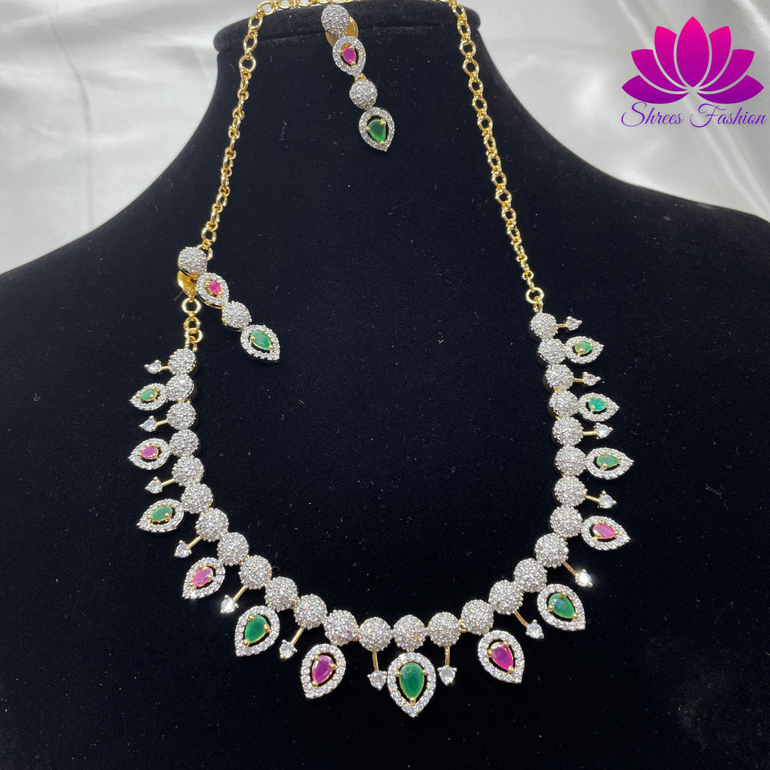 Elegant look American Diamond Multi colour Stones Necklace - Shrees  Fashion Australia