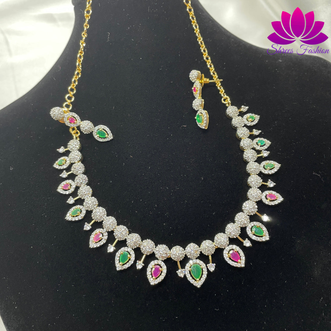 Elegant look American Diamond Multi colour Stones Necklace - Shrees  Fashion Australia