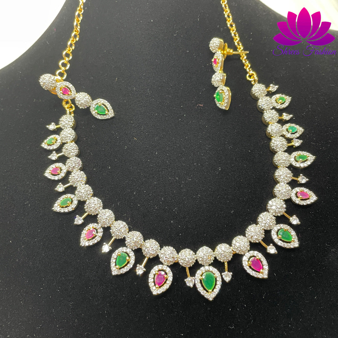 Elegant look American Diamond Multi colour Stones Necklace - Shrees  Fashion Australia